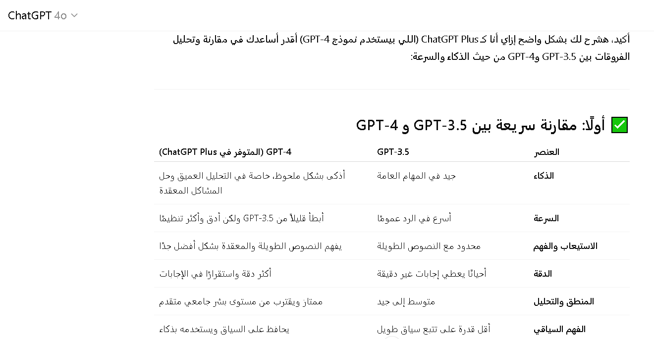 مقارنة بين شات جي بي تي 3.5 و 4 