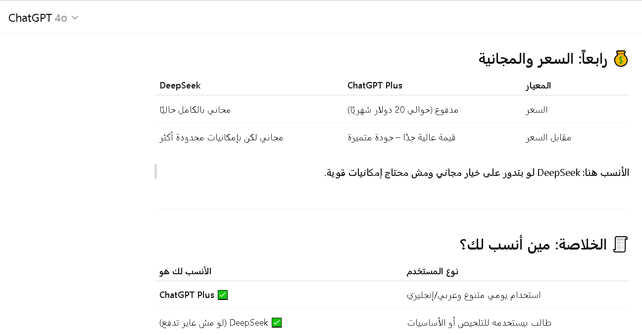 مقارنة بين ديب سيك و شات جي بي تي 
